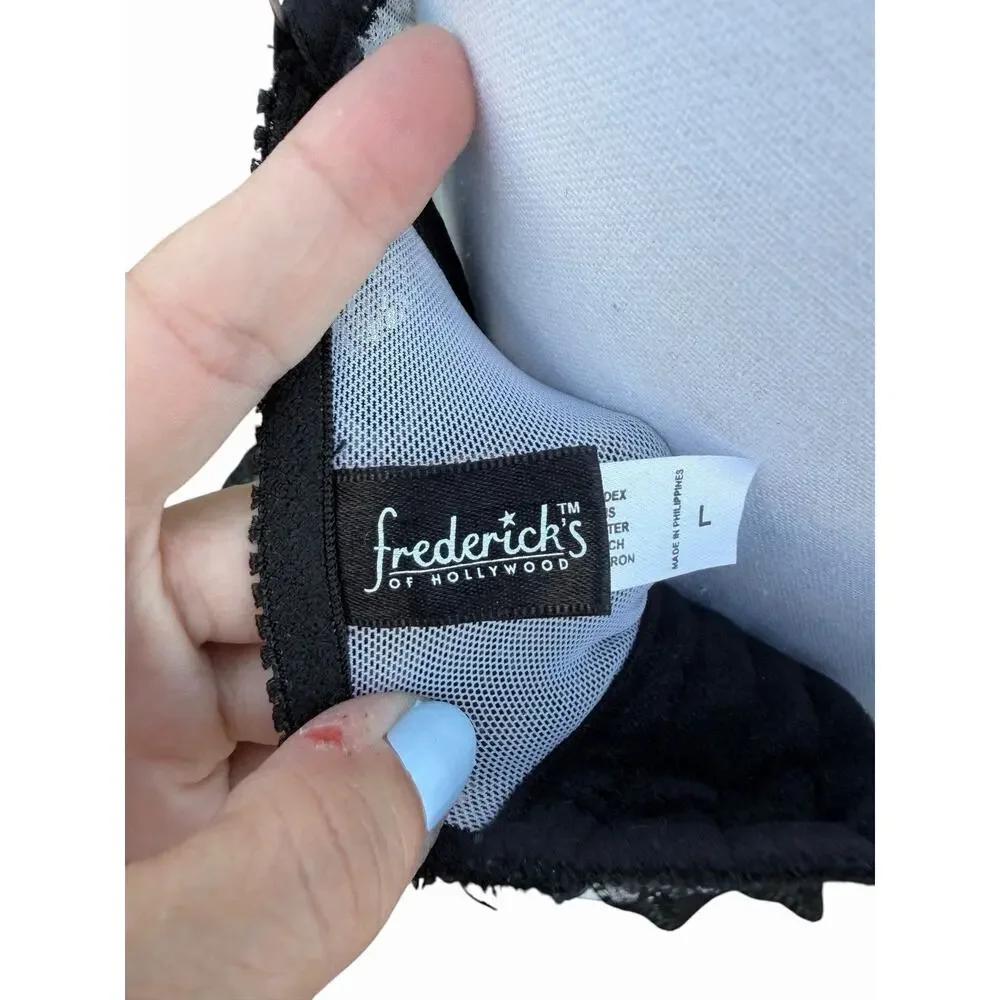 Fredericks of Hollywood Bustier Corset L Black White Lace Sheer Boned Top